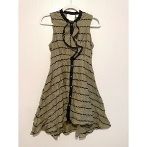Anthropologie Postmark Size 2 Olive Green Dress Black Bubbled Bands Sleeveless